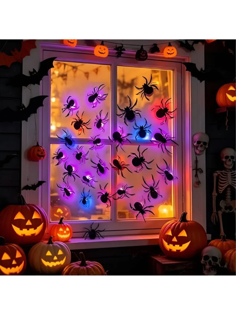 36 Pack Halloween Wall Decor Light up Spiders Window Decorations